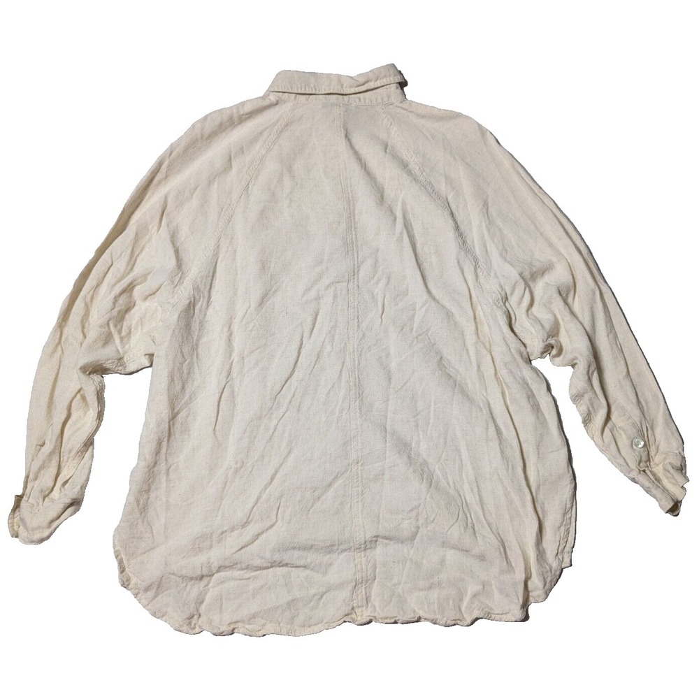 FUN 2 FUN Women Small Beige Rayon Linen Blend Button-Up Shirt - Picture 2 of 16